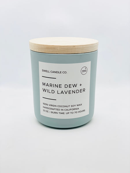 Marine Dew + Wild Lavender Coconut Soy Candle with Wooden Wick