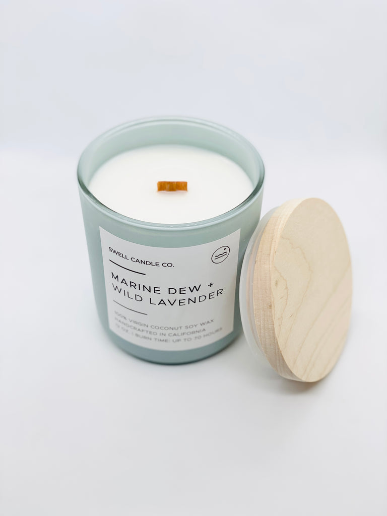 Marine Dew + Wild Lavender Coconut Soy Candle with Wooden Wick