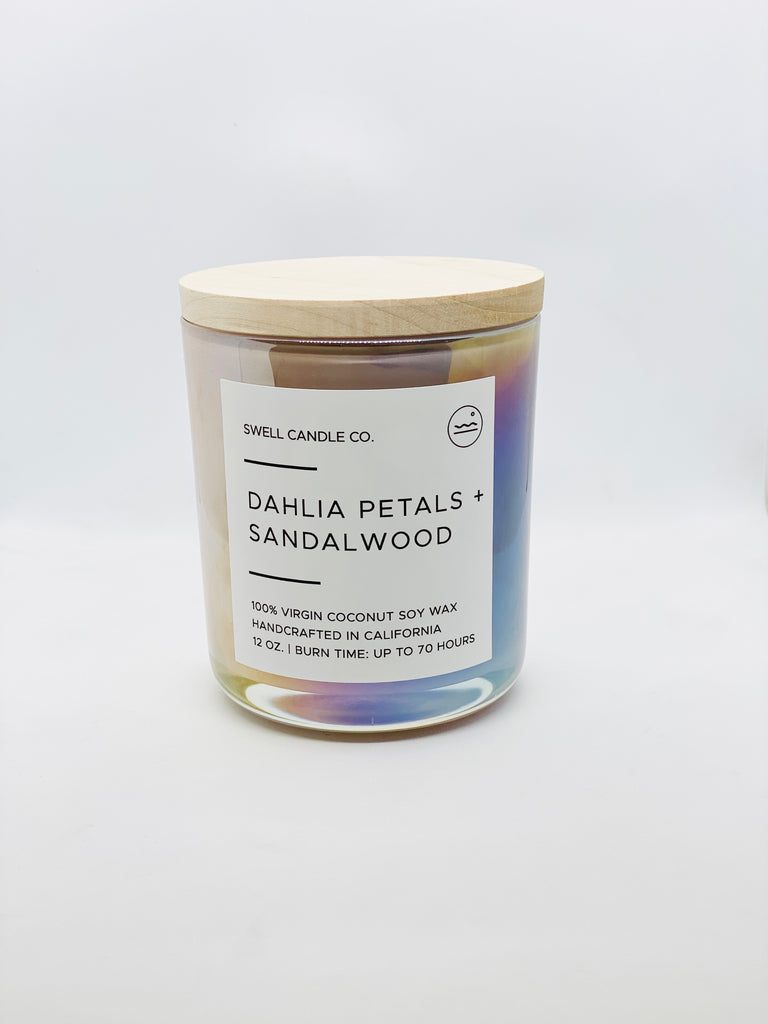 Dahlia Petals + Sandalwood Coconut Soy Candle with Wooden Wick