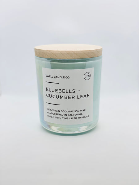 Bluebells + Cucumber Leaf Coconut Soy Candle with Wooden Wick