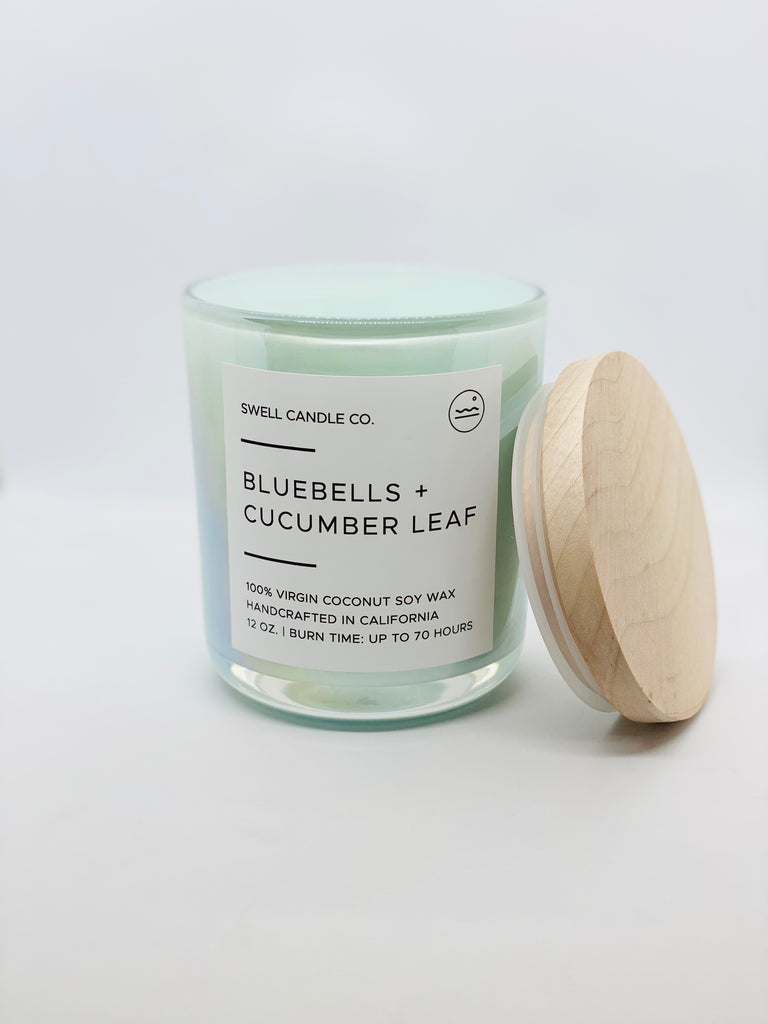 Bluebells + Cucumber Leaf Coconut Soy Candle with Wooden Wick