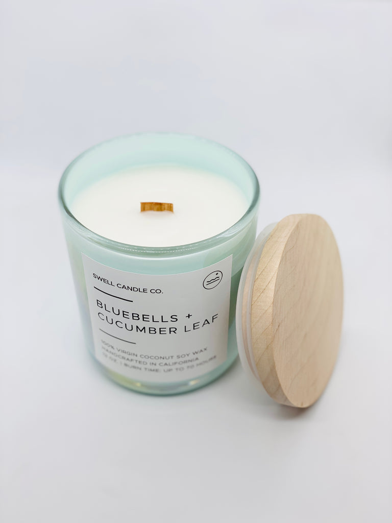 Bluebells + Cucumber Leaf Coconut Soy Candle with Wooden Wick