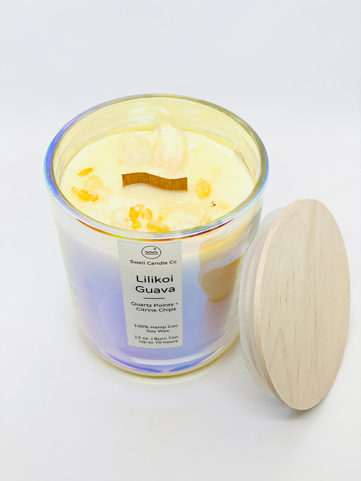 Lilikoi Guava Hemp Soy Candle with Wooden Wave Wick + Crystals – Swell ...